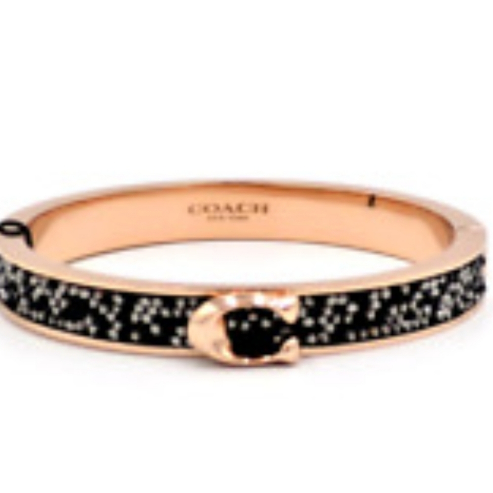 NEW COACH C Logo Hinged Bangle Bracelet Yellow Gold S/ Steel & Black Sprinkle - Picture 6 of 7